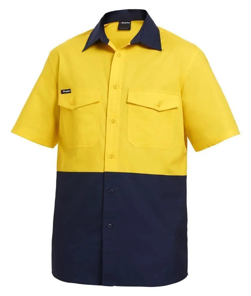 KingGee Work Wear Yellow/Navy / 2XS KingGee Workcool 2 Spliced Shirt S/S K54875